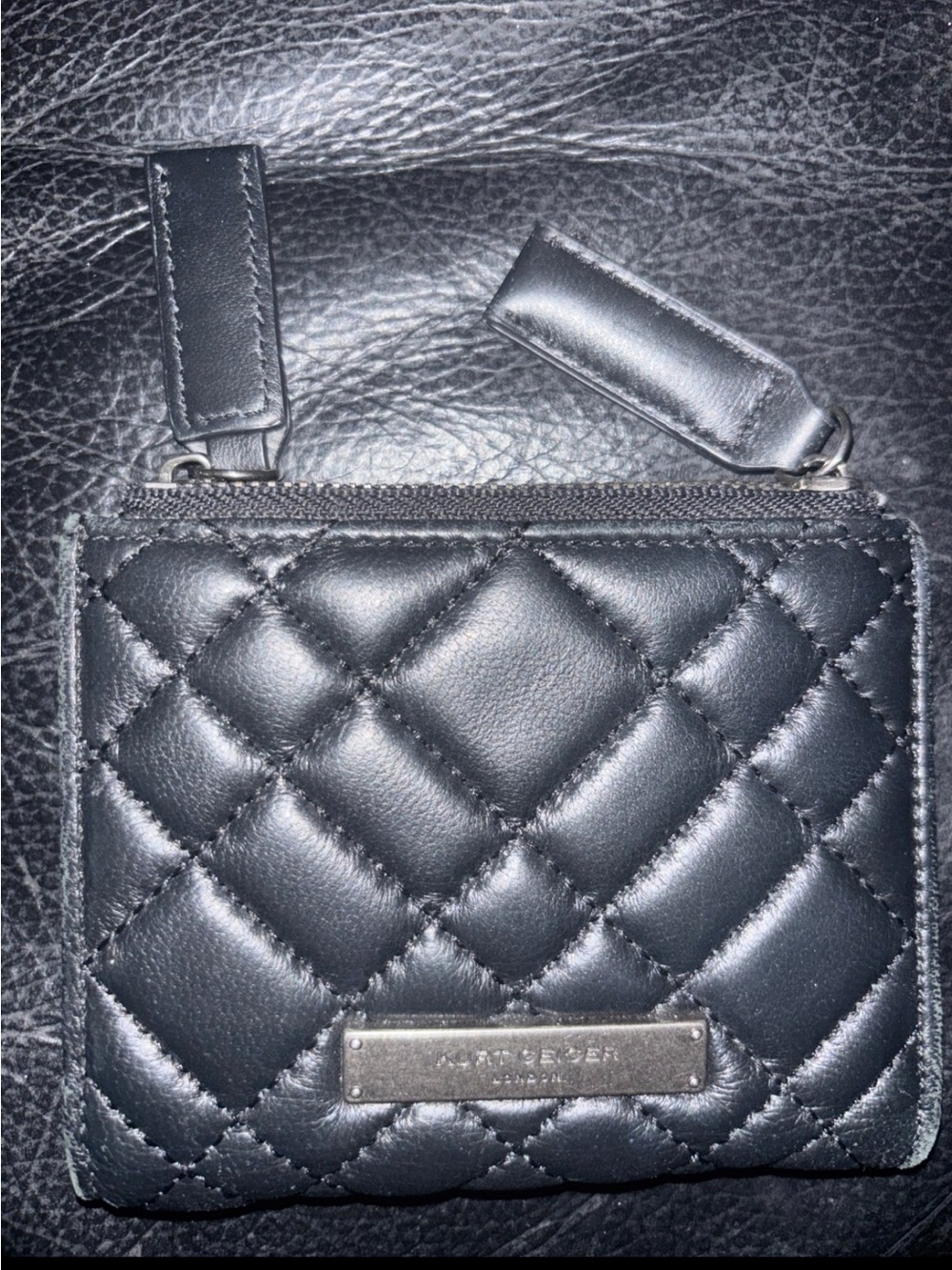 Kurt Geiger Black Quilted Leather Zip Card Pouch